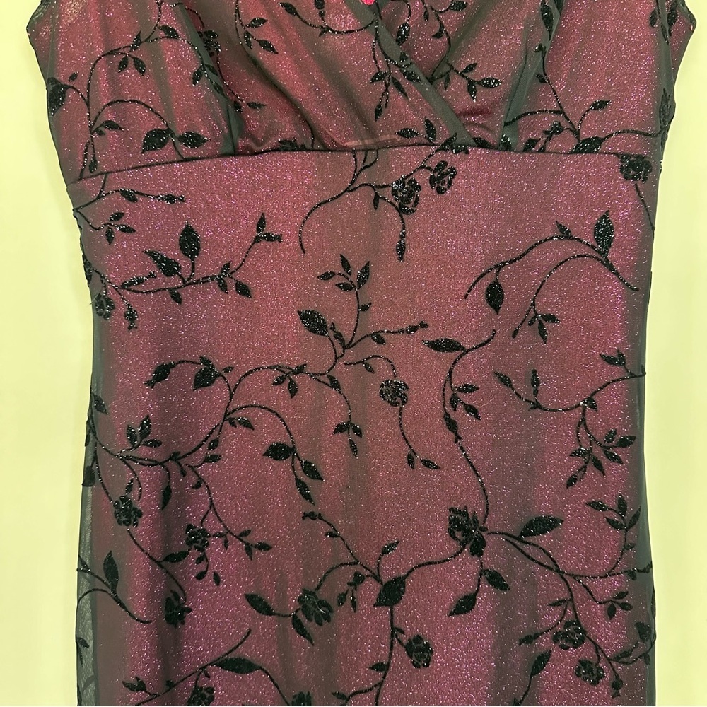 VTG 90s Y2K Size M Whimsigoth Dress Sparkle Pink Black Floral Chiffon Overlay - Picture 5 of 14